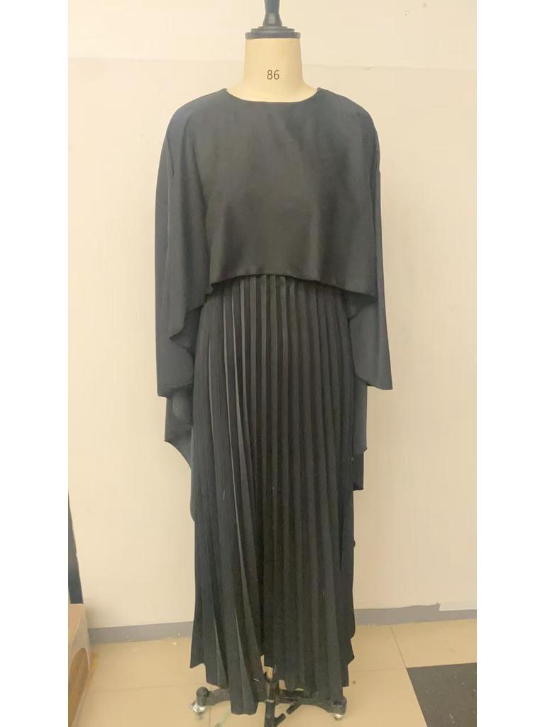 2024 Европейская и американская мода Свободное платье с рукавами летучая мышь, плиссированное, асимметричное, элегантное, длинное