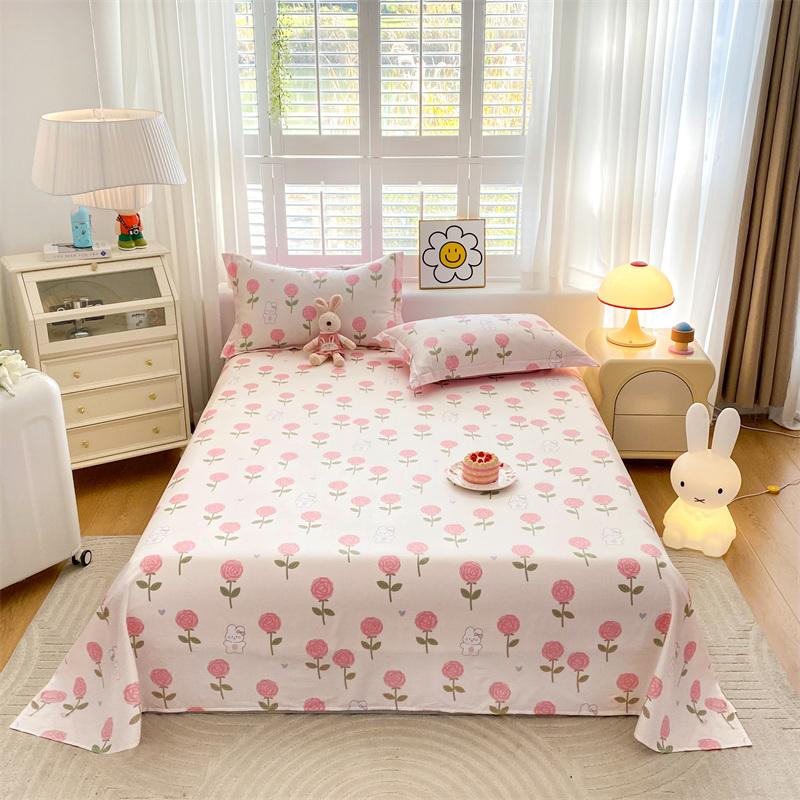 Cute Cartoon Panda Flat Sheet Kawaii Love Heart Bed Sheet Set for Girls Boys Room Decor Cotton Twin Bed Cover with 2 Pillowcase