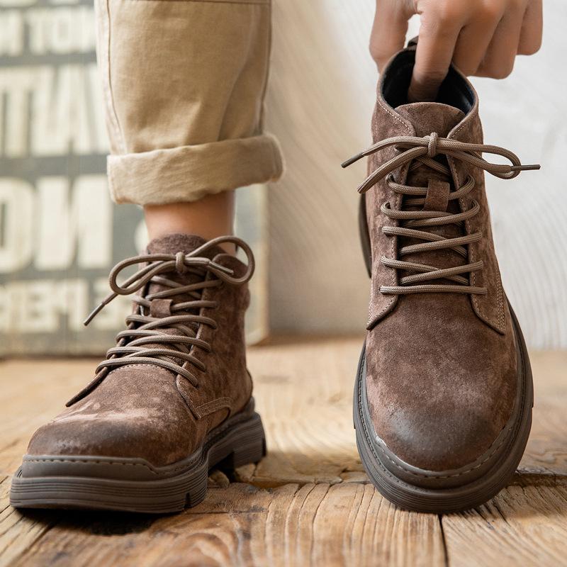 Martin Boots Men's Winter Street Style Velvet Warm Retro High-top Leather Japanese High-end Matte Leather Tooling Shoes