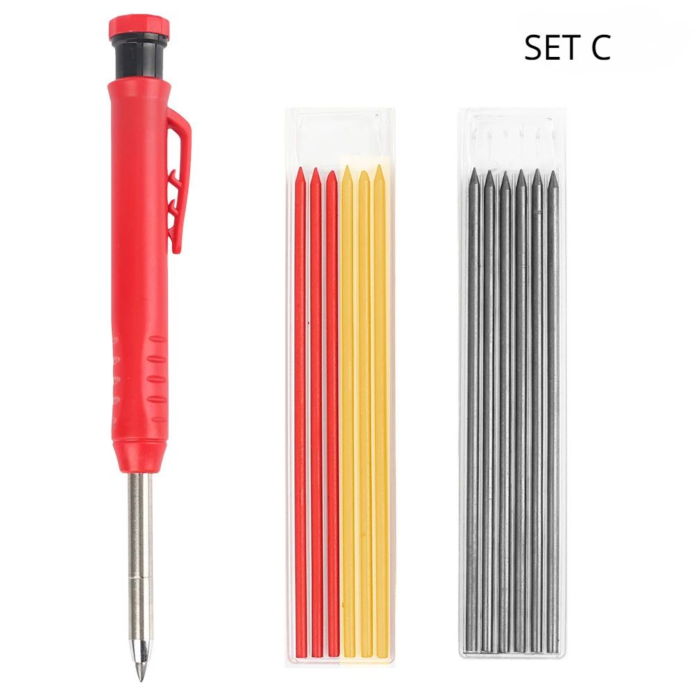 Solid Carpenter Pencil Set Woodworking Tools Mechanical Pencil 3 Colors Refill Construction Job Tools Carpentry Marking Scriber