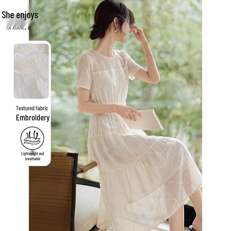 Women's White Chiffon A-Line Midi Dress