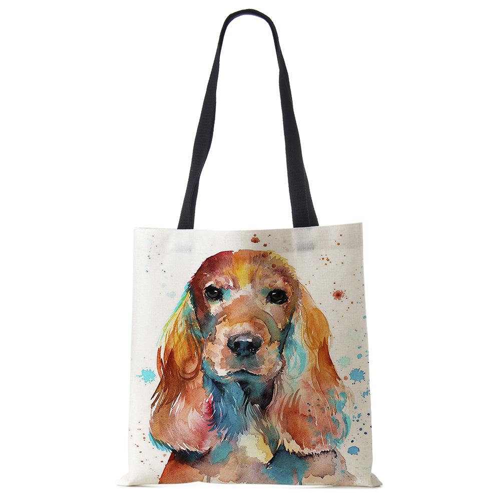 Эксклюзивные сумки-шопперы с принтом масляной живописи собаки, для продуктов, с принтом папильона, мопса, ретривера, женская сумка через плечо, большая вместимость KTY