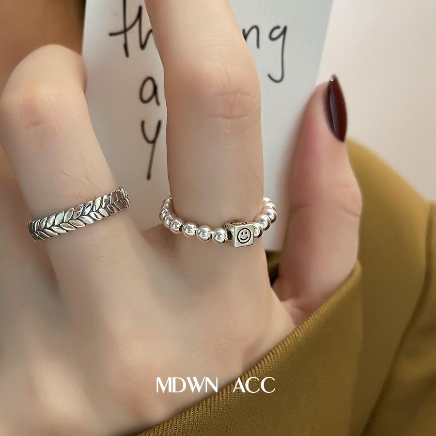 Модный комплект колец-цепочек со смайликом из стерлингового серебра 925 пробы для женщин