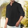 Men's Cotton Linen T-shirt Long Sleeve Spring Summer Henley Neck Casual Simple Style Breathable Fashion Vacation Tops