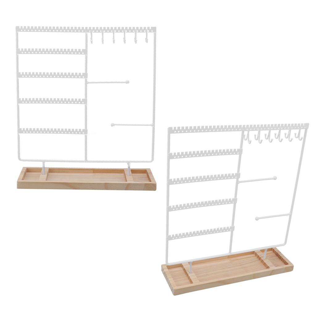 Earrings Hanger Iron 5 Tier 90 Holes 2 Metal Bar Earrings Rack with Wooden Base for Earrings