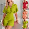 Women's Casual Mid-rise V-neck Short-sleeved Solid Color Jumpsuit