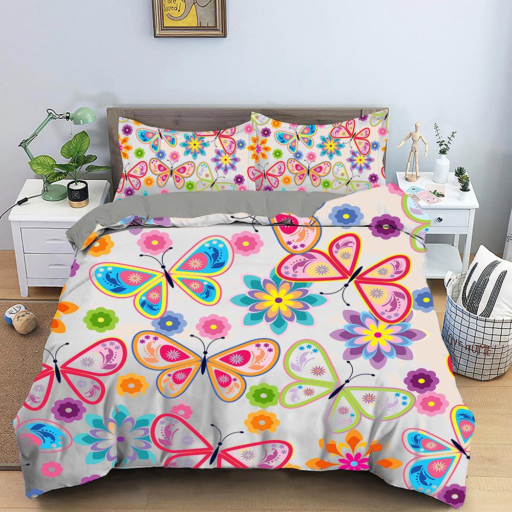 Комплект постельного белья с 3D цифровой печатью, красочный пододеяльник с принтом бабочки, наволочка AU180 * 210, мягкая комната для девочек, домашнее украшение на молнии