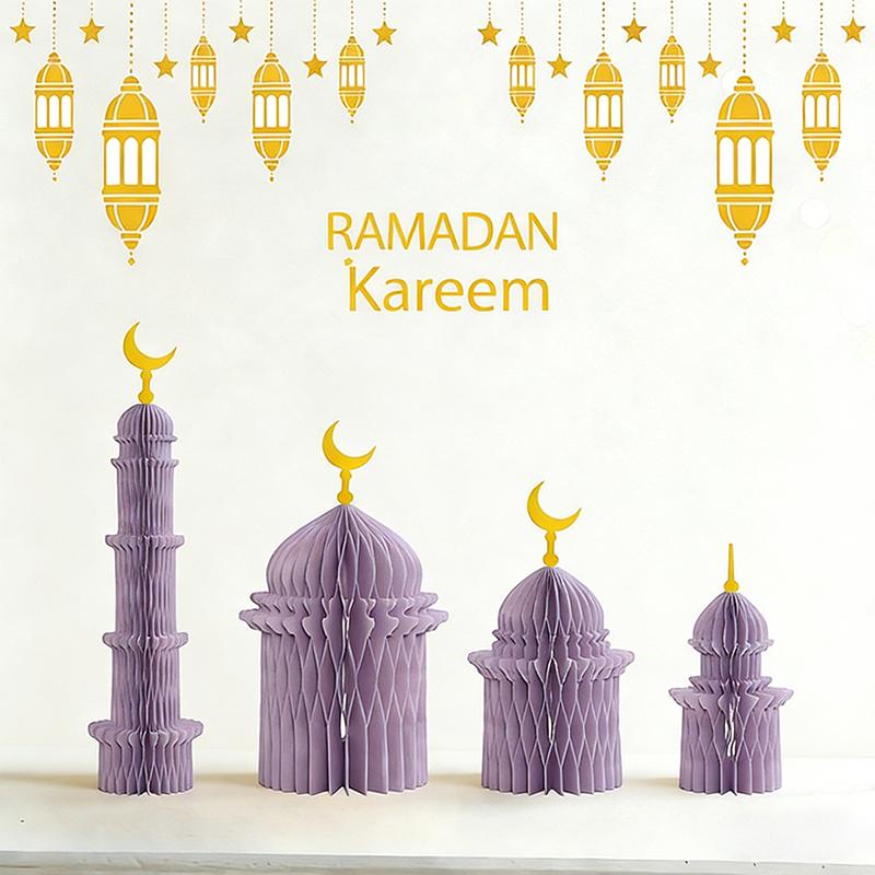 Eid Mubarak Party Hanging Decoration 3D Honeycomb Paper Lantern Ramadan Party Banner Islam Muslim Wall Diy Party Decoration