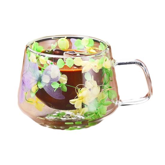 Кружки для кофе с двойными стенками из высокоборосиликатного стекла с красочным лепестковым дизайном