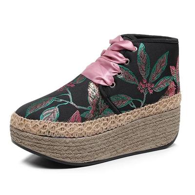 Мода 2024 года, новые ботильоны на высоком каблуке с инкрустацией из золота и листьев, женская вышитая обувь из ткани Hanfu