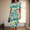Women's Fashion Graceful Plantain Leaf Print Summer Spring Short Sleeve O-Neck Casual Dresses