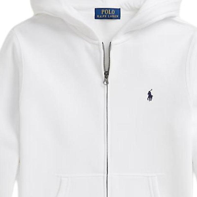 Худи Polo Ralph Lauren с вышитым логотипом-лошадкой, флис, смесовая хлопковая ткань, с полной молнией, с капюшоном, длинный рукав, детские худи, белый, 323799360-501