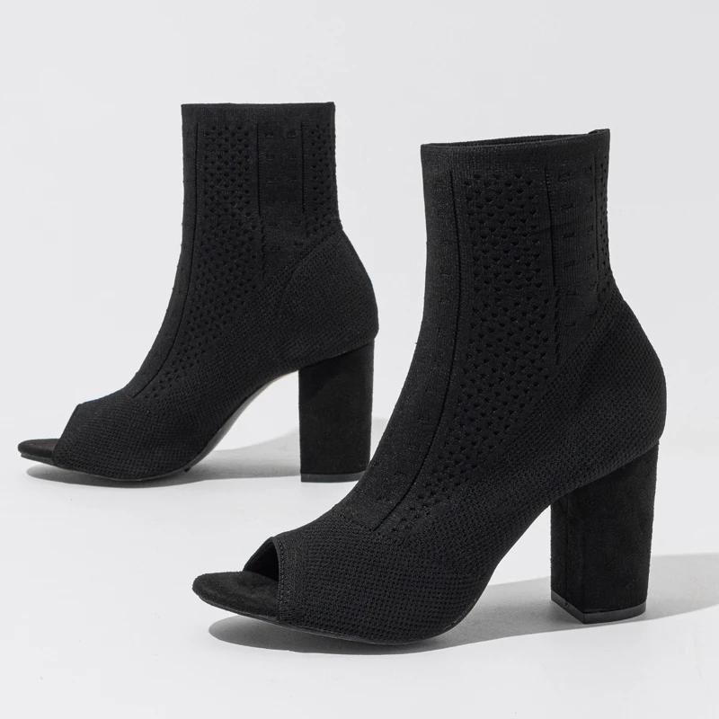 Модные Eilyken Новый Дизайн Пип-Тоу Уютная Эластичная Ткань Женские Ботильоны Сандалии Весна Квадратный Высокий Каблук Вечеринка Женская Обувь