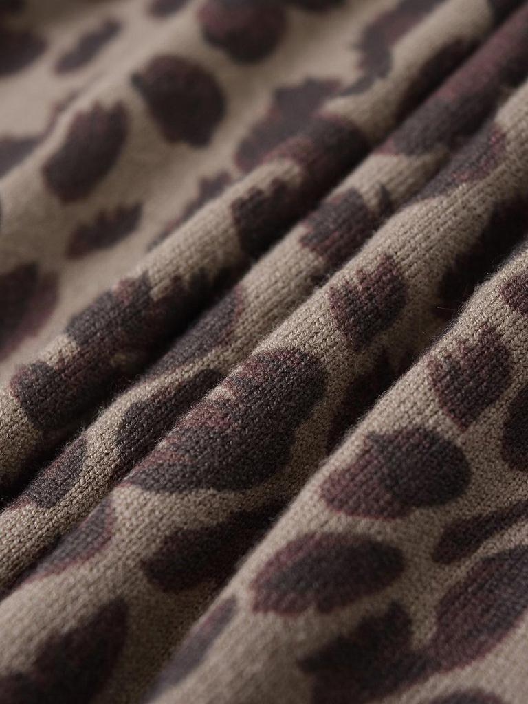 Women's Leopard Print Round Neck Long Sleeve Knit Sweater - European & American Style 2025 New Collection