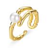 Plated 18K Gold Pearl Bamboo Ring Index Finger Female Niche Design High Sense Fashion Personality Light Luxury Opening