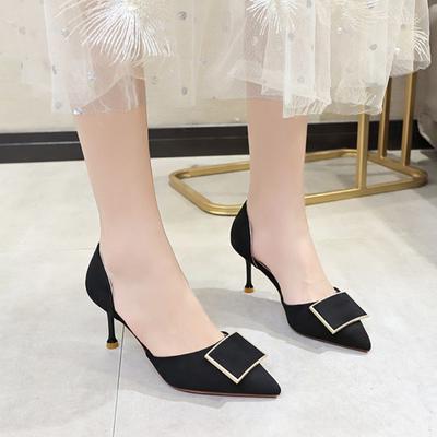 Туфли на высоком каблуке из французской замши, весна 2024, новые повседневные универсальные босоножки на тонком каблуке с острым носком, простые и удобные, одинарные