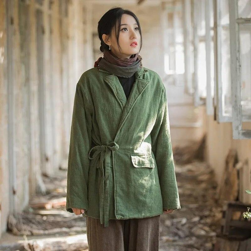 Johnature Женские хлопковые теплые парки в китайском стиле, однотонные повязки, зимние винтажные женские парки