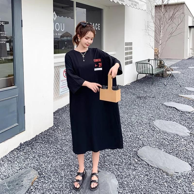 Женское весенне-летнее свободное платье выше колена с боковыми разрезами Fat Mm Lazy