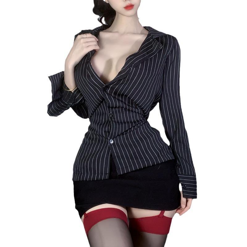 Royal Sister Mature Suit Sexy Striped Jacket Waist Skinny Shirt Cosplay Secretary Uniform Sex Underwear