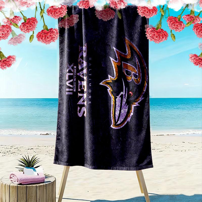 Baltimore Ravens Print Beach Towel, Large Soft Quick Dry Towel for Beach Camping Swimming
