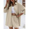 Women's Solid Color Casual Off Shoulder Shirt and Single Breasted Shorts Set