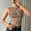 Vintage Leopard Printed Backless Irregular Vest Women Sexy Off Shoulder Sleeveless Blouse Summer Chic Female Street Wear Shirts