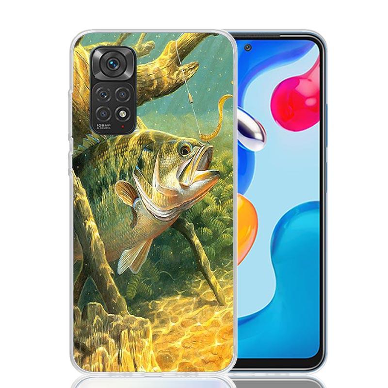 Рыбалка на карпа Удочка Крючок Чехол для телефона Для Xiaomi Redmi Note 15 14 13 12S 12 Pro Plus 11S 11E 11 11T 10S 10 Искусство Мягкий узор Чехол