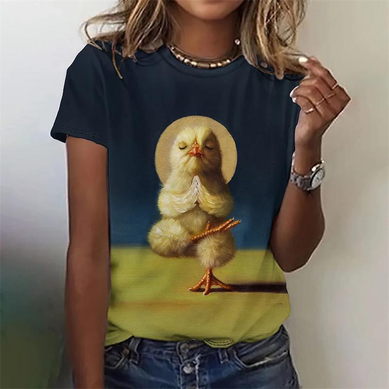 Летняя Модная Блузка Мультяшное Животное Смешные Футболки С Круглым Вырезом Повседневная Женская Одежда Уличная С Коротким Рукавом Свободная Базовая Одежда