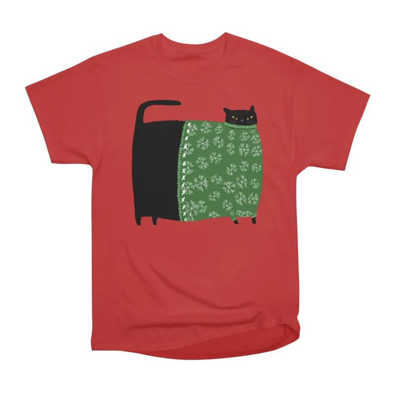 Men Casual Shirts Short Sleeves CHONKY CHRISTMAS SWEATER Cat Tees Oversized T-shirts