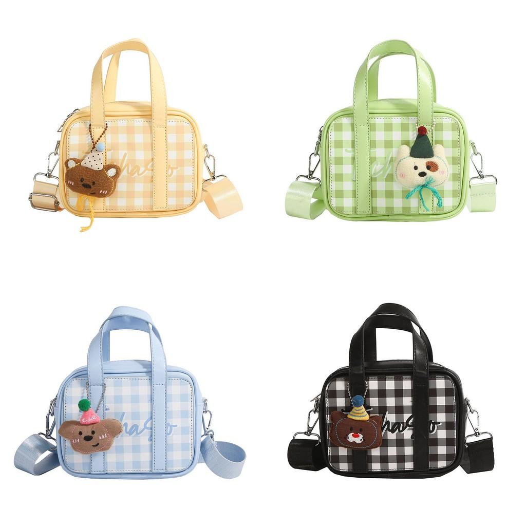 Splicing Colorful Doll Pendant Kids Pu Handbag Cartoon Casual Shoulder Bag