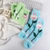 Plush Coral Velvet Socks Female Hosiery Sleeping Socks Casual Flower Pattern Socks  Women