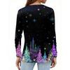 Женская футболка с рождественским принтом на пуговицах с длинным рукавом, повседневная, выходного дня, модная, базовая, с V-образным вырезом, обычная