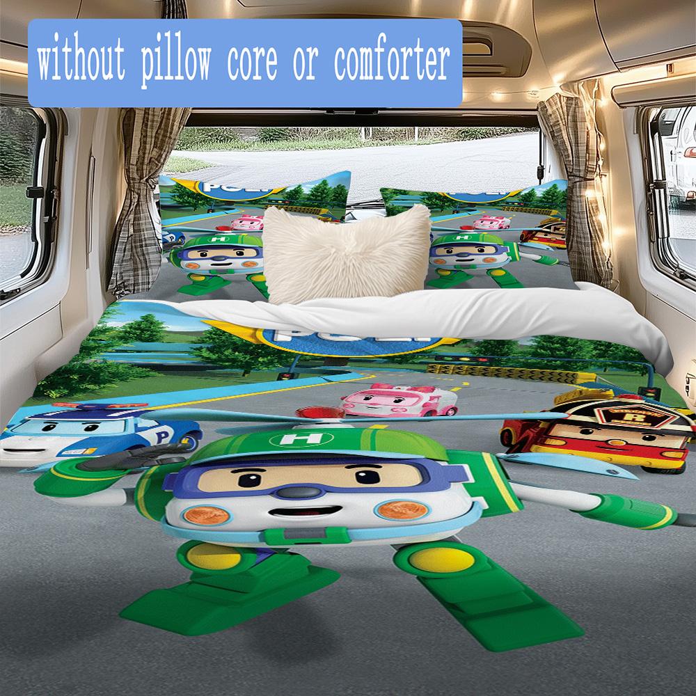Robocar Poli Pattern Bedding,Quilt Set Quilt Cover Pillowcase Home Birthday Gift (1*duvet cover+2*pillowcase,without core)XSJT0917348