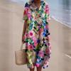 Fashion Floral Printing Loose Elegant Dress V Neck Casual Simple Elegant Female Sweet Party Holiday Dresses Plus Size Women's Clothing