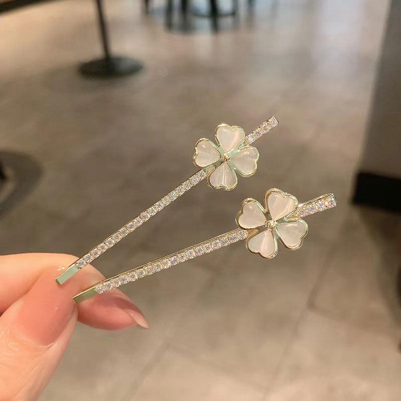 Жемчужная заколка для волос с цветком из страз «Кошачий глаз» - Элегантная боковая заколка для челки и пушистых волос