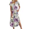 Women's Casual Comfortable V Neck Loose Hem Split Vacation Short Sleeve Floral Long Dresses