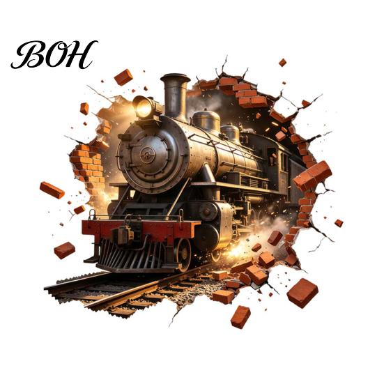 Wall Renovation Stickers for Renters 3D Retro Train Sticker, Break Through Decal, Peel and Stick Art Decorative Study Room Mural Kids Bedroom