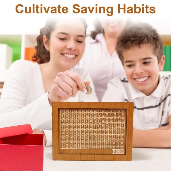 Wood Money Box with Counter Large Capacity Piggy Bank Coin Cash Container Kids Adults Money