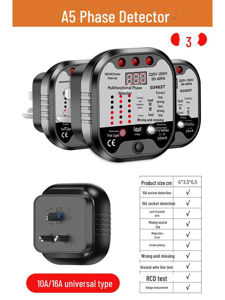 Green Forest Multi-Function Power Detector Plug - Polarity, Leakage, and Ground Wire Tester