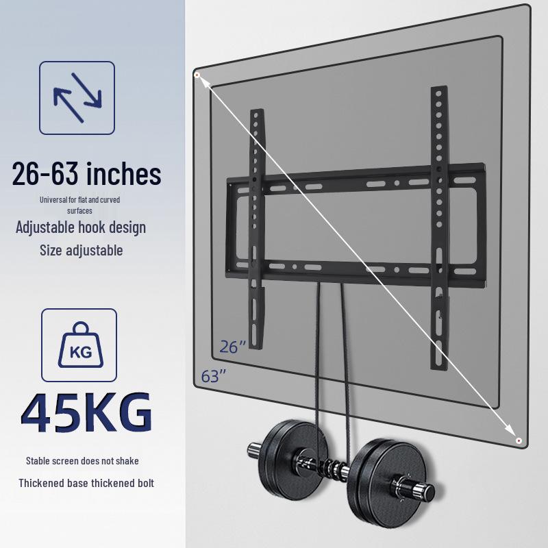 In Stock: Adjustable TV Wall Mount with 26-63 inch Hole Spacing, Fixed Stand for Live Broadcasts.