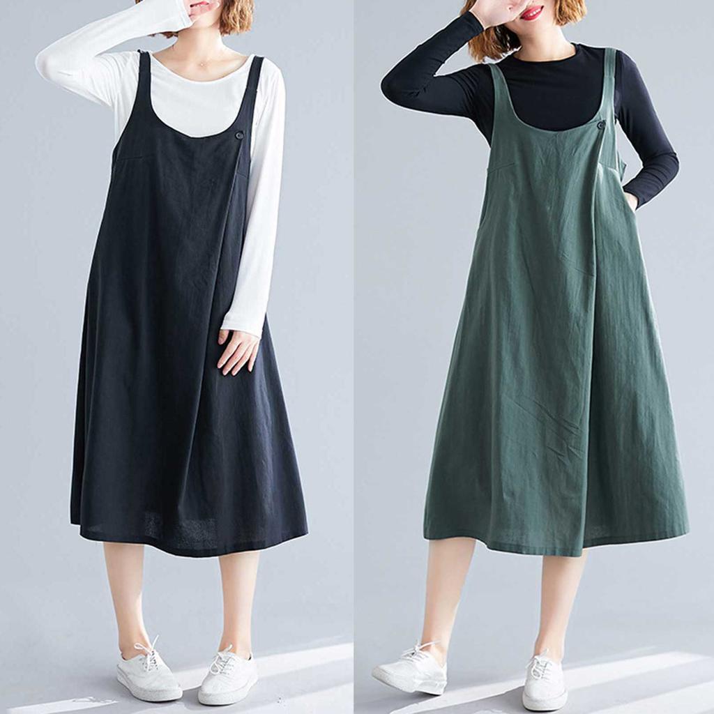 Женское хлопково-льняное платье-сарафан с широкими бретелями, нагрудными карманами на пуговицах и открытой спиной, повседневная свободная линия