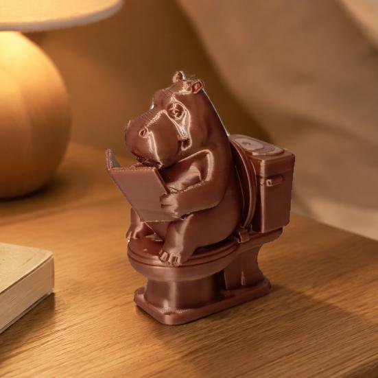 Fun Daily Surprise Gifts 3D Printed Hippopotamus Toilet Figurine, Funny Reading Bathroom Decor, Creative Hippo Niche Goodies on Statue for Home