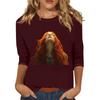 Женская мода повседневная три четверти рукава с принтом персонажей круглый вырез пуловер топ