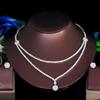 CMM Chic Dangle Drop Round Zircon 2 Layers Multiple Necklace Women Wedding Banquet Jewelry Sets Bridal Costume Accessory