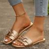 Women's New Fashion Slippers Solid Color Metal Decoration Square Flat Sandals