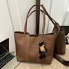 Korean Style Minimalist Bucket Bag Women Faux Leather Tote Shoulder Handbag Large Capacity Commuter Purse