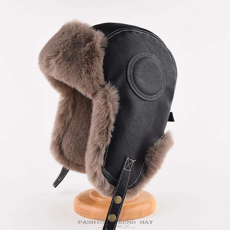 Кожаная шапка Thunderbolt, мужская зимняя утолщенная теплая защита ушей, пилотная круглая кожаная шапка, женская, для езды на велосипеде, холодная шапка