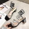 2024 весна и осень босоножки все модные стразы толстый каблук змеиная обертка туфли на высоком каблуке туфли-лодочки женская обувь