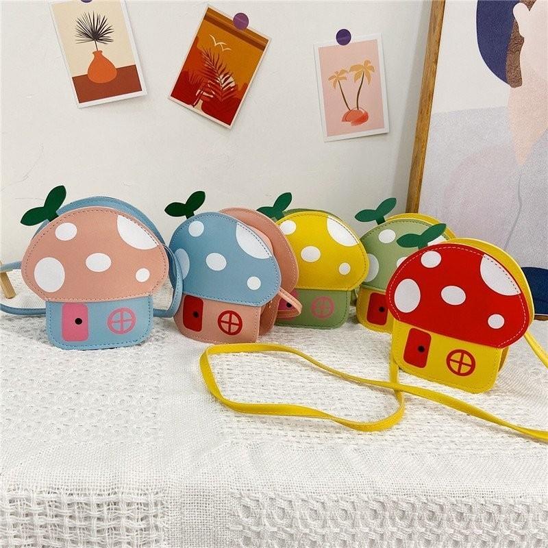 Adorable Mushroom Design Pu Children's Crossbody Bag Fashionable Mini Coin Purse Cute Shoulder Bag For Little Girls