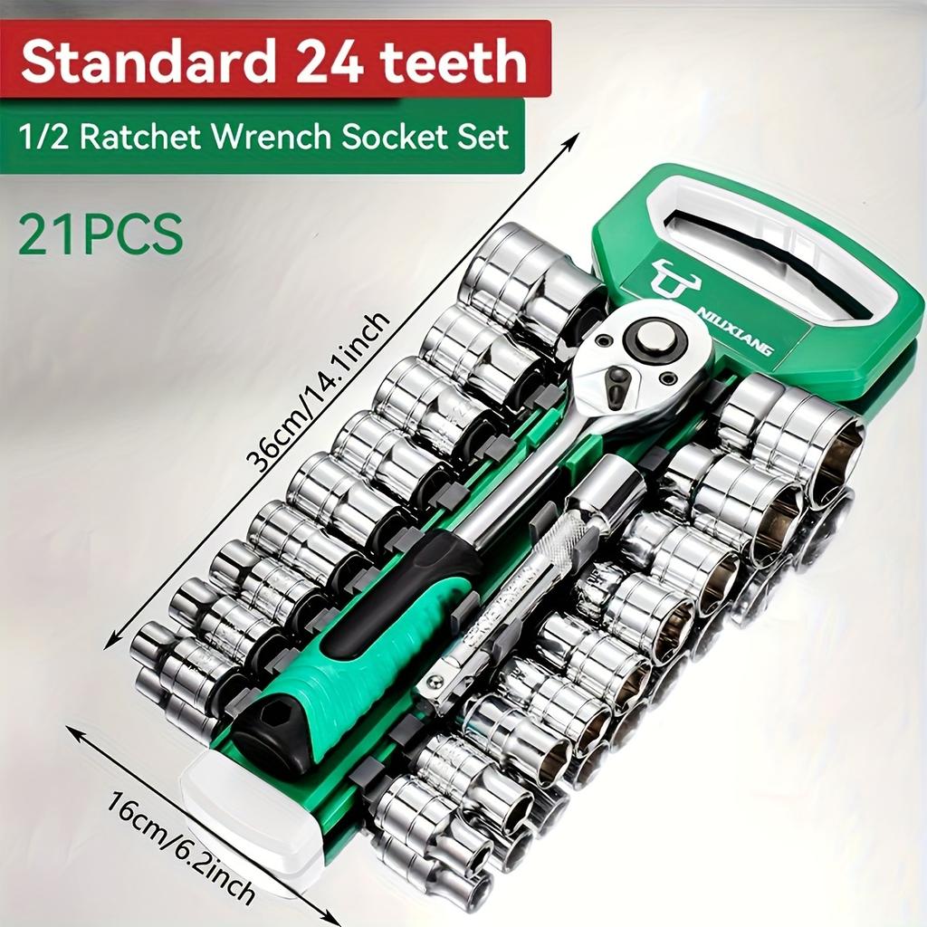 Набор из 21 предмета 1/4 3/8 1/2 дюйма с храповым механизмом, набор приводных гильз, улучшите свой ремонт автомобилей и мотоциклов